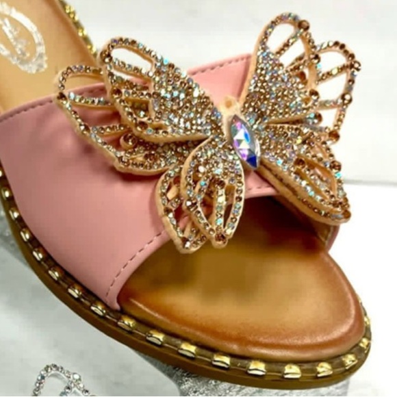 Italina Pink Single Strap Silver AB Rhinestone Butterfly Studded Flatform Sandal - Picture 1 of 7